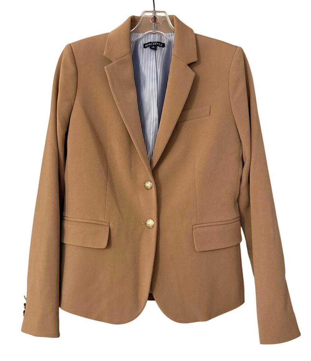 J.Crew Mercantile Women's Camel Tan Blazer Size 2 Striped Lining Gold Buttons
